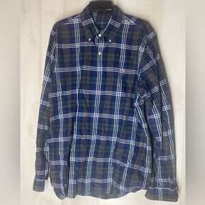 Ralph Lauren classic fit‎ navy green plaid long sleeve button front shirt, XL
